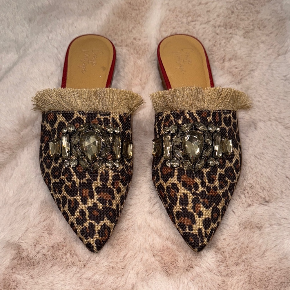 Crown Vintage Leopard Embellished Mules